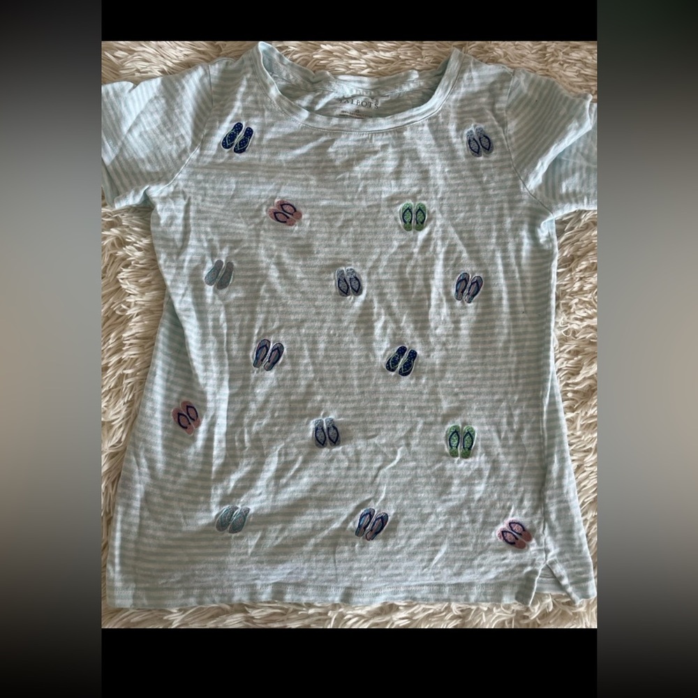 Talbots small striped top with embroidered flip flops. - Picture 4 of 9